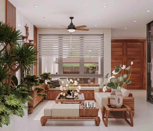 Nhà mẫu phong cách hiện đại, tối giản, sáng, thoáng và xanh.