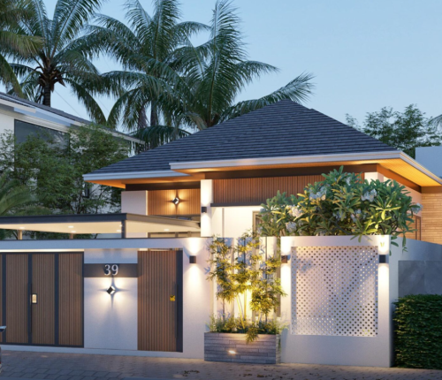 Mẫu nhà 1 tầng xinh xắn với nội thất gỗ chủ đạo mang đến sự mộc mạc và nhẹ nhàng. 