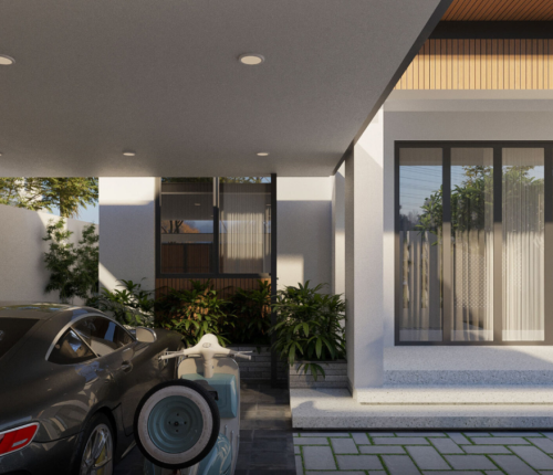Mẫu nhà 1 tầng xinh xắn với nội thất gỗ chủ đạo mang đến sự mộc mạc và nhẹ nhàng. 