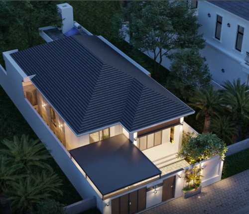 Mẫu nhà 1 tầng xinh xắn với nội thất gỗ chủ đạo mang đến sự mộc mạc và nhẹ nhàng. 