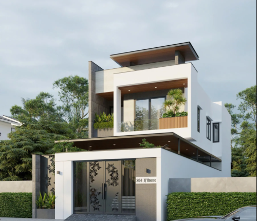 Nhà phố 2 tầng phong cách sống hiện đại, hài hòa với thiên nhiên.